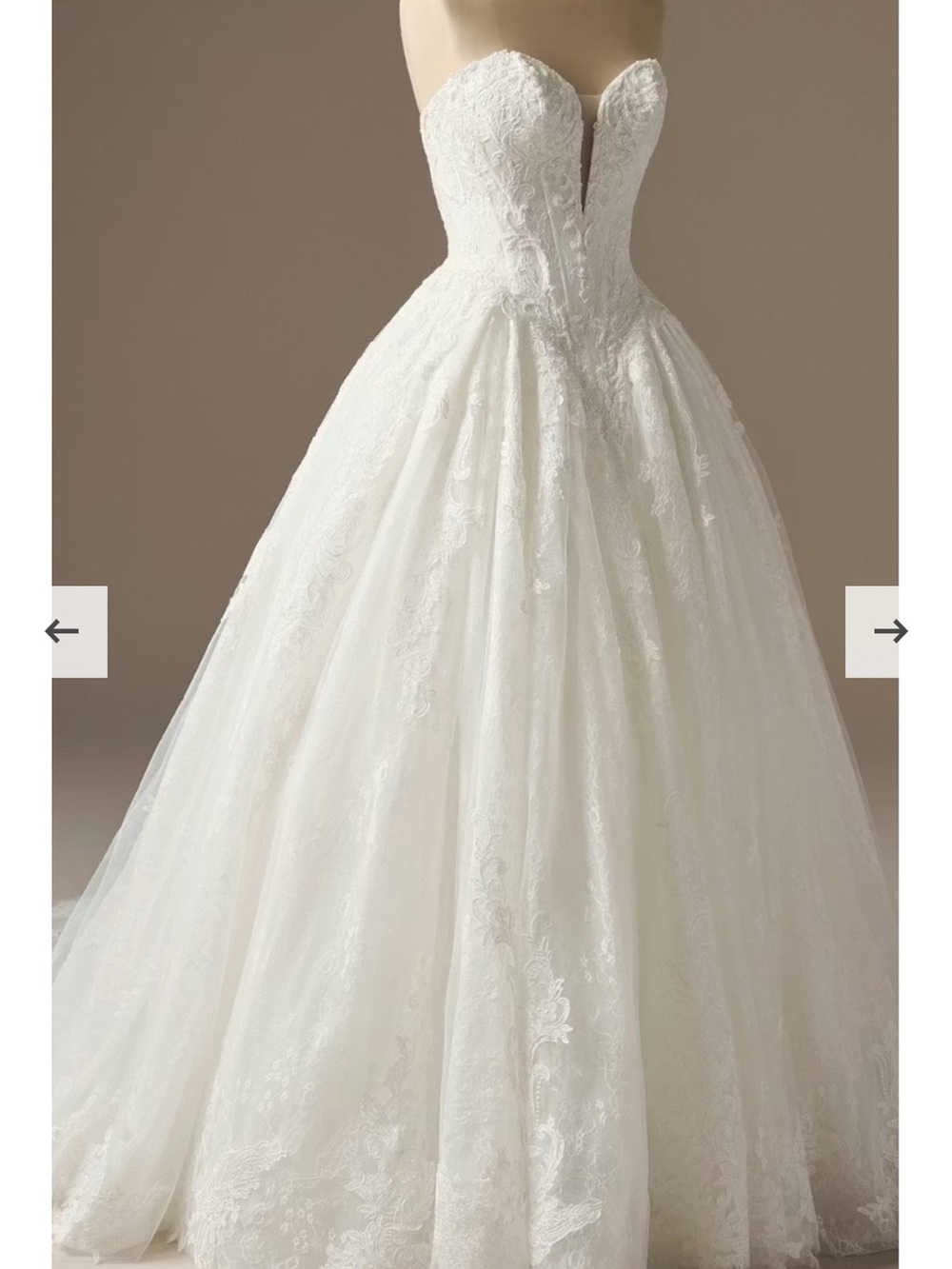 Strapless White Lace Ball Gown Wedding Dress